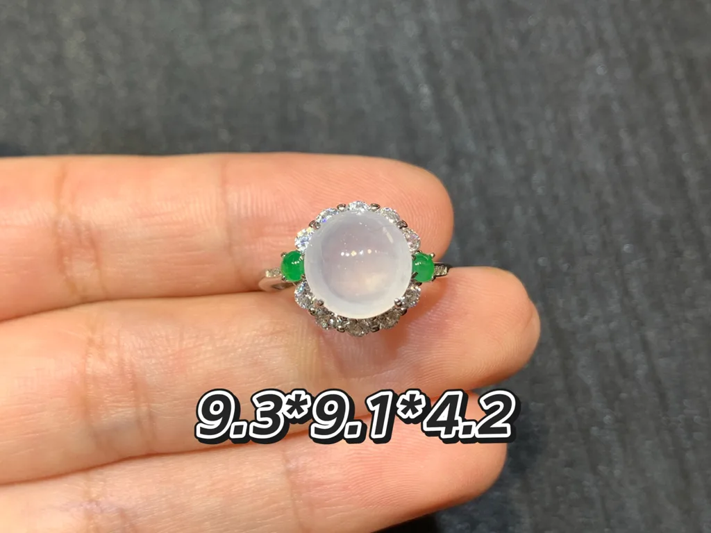 High-Icy Glowing Natural Jadeite Cabochon Ring — S925 Silver · No. 764E (photo 1)