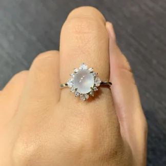 High-Icy Glowing Natural Jadeite Cabochon Ring — S925 Silver · No. 4B85 (photo 5)
