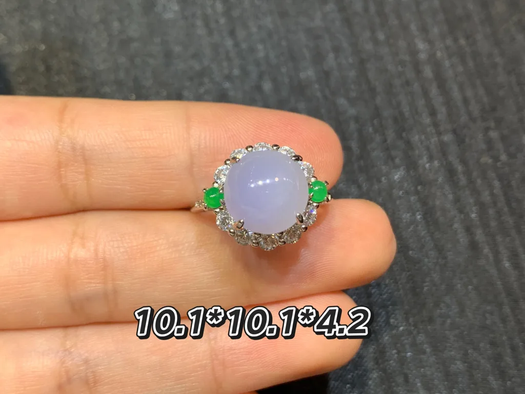 Icy Lavender Natural Jadeite Cabochon Ring — S925 Silver · No. 3670 (photo 1)