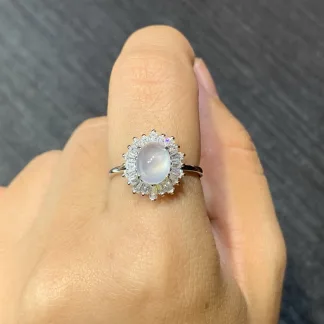 High-Icy Glowing Natural Jadeite Cabochon Ring — S925 Silver · No. 9D54 (photo 5)