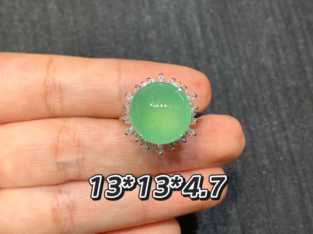 High-Icy Clear Green Natural Jadeite Cabochon Ring — S925 Silver · No. 2CC3 (photo 1)