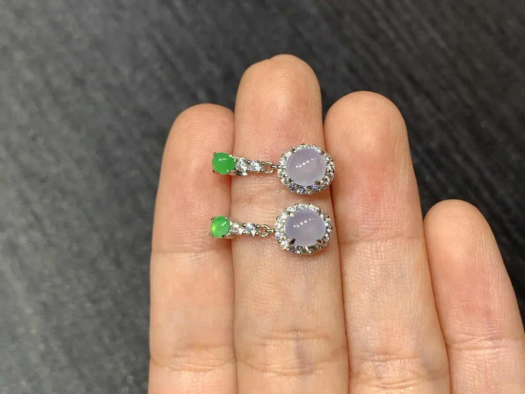 Icy Lavender Natural Jadeite Cabochon Drop Earrings — S925 Silver · No. 74DA (photo 3)