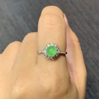 High-Icy Vivid Green Natural Jadeite Cabochon Ring — S925 Silver · No. 3514 (photo 5)