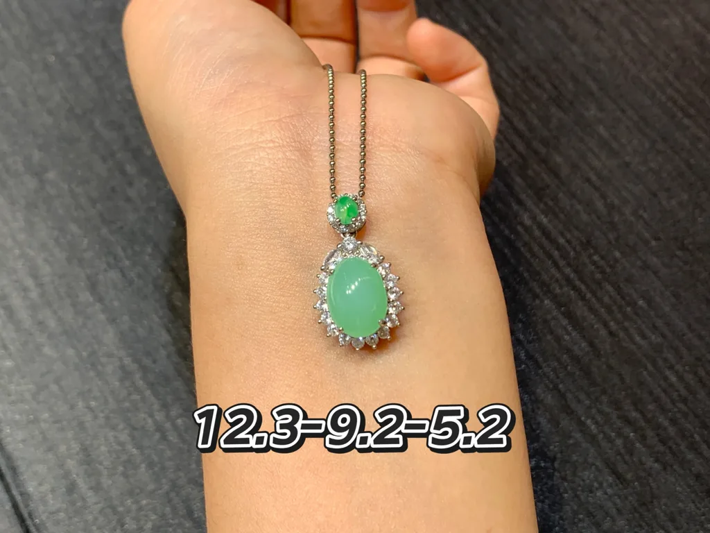 Icy Soft Green Natural Jadeite Cabochon Pendant — S925 Silver · No. 06F6 (photo 1)