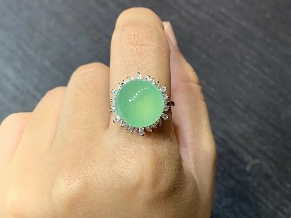 High-Icy Clear Green Natural Jadeite Cabochon Ring — S925 Silver · No. 2CC3 (photo 5)