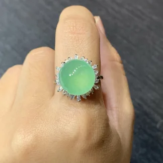 High-Icy Clear Green Natural Jadeite Cabochon Ring — S925 Silver · No. 2CC3 (photo 5)