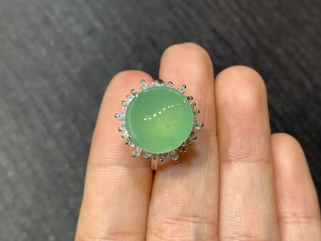 High-Icy Clear Green Natural Jadeite Cabochon Ring — S925 Silver · No. 2CC3 (photo 3)