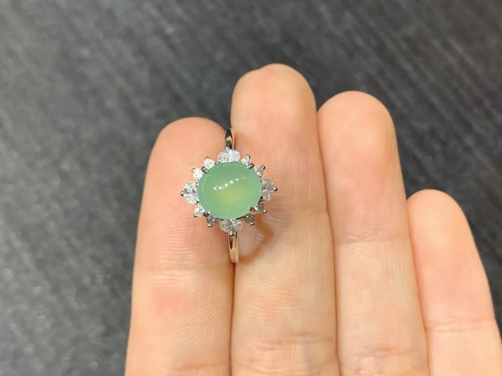High-Icy Clear Natural Jadeite Cabochon Ring — S925 Silver · No. 3078 (photo 3)