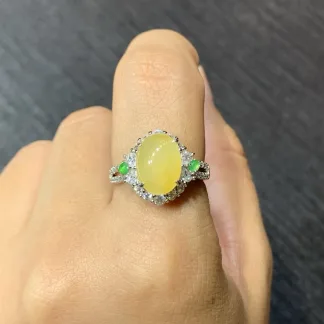 High-Icy Honey Yellow Natural Jadeite Cabochon Ring — S925 Silver · No. 82DF (photo 5)