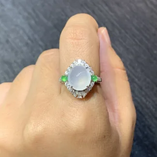 High-Icy Glowing Natural Jadeite Cabochon Ring — S925 Silver · No. 6D98 (photo 5)