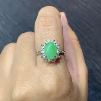 Icy Vivid Green Natural Jadeite Cabochon Ring — S925 Silver · No. E777 (photo 5)