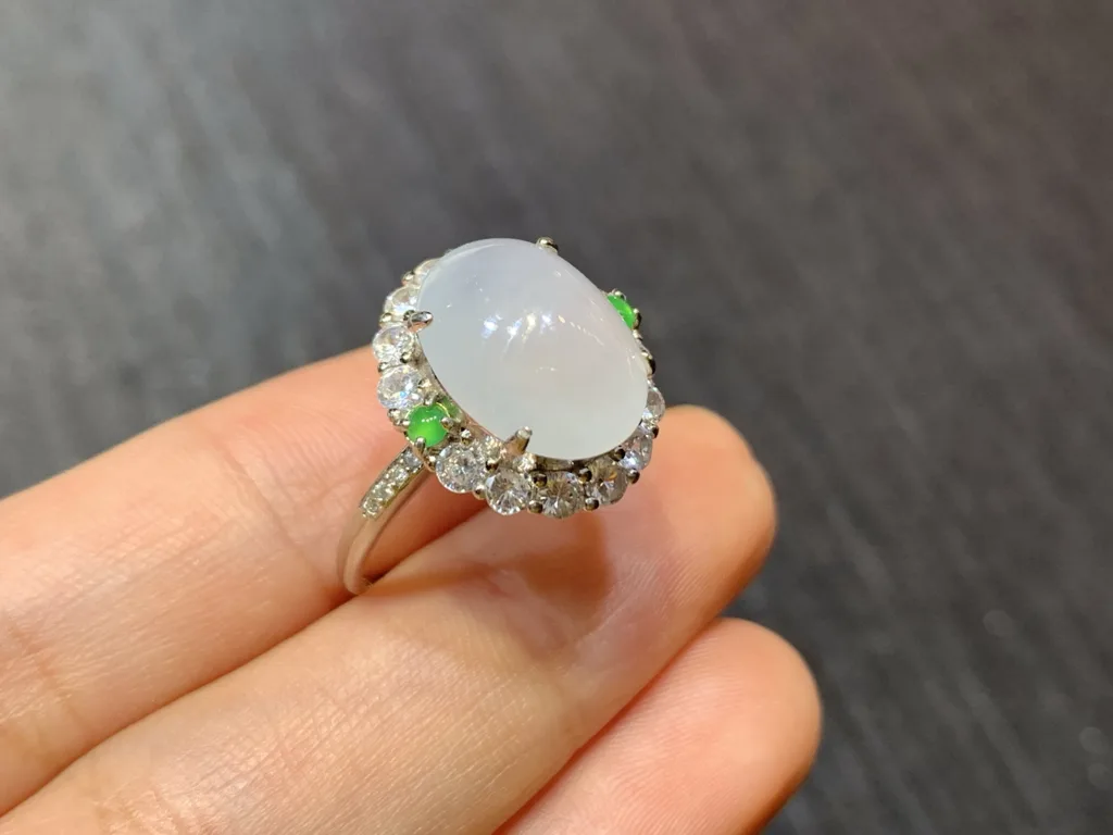 Icy Glowing Natural Jadeite Cabochon Ring — S925 Silver · No. 5F1C (photo 4)