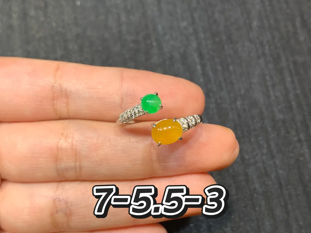 High-Icy Yellow and Green Natural Jadeite Cabochon Ring — S925 Silver · No. 891F (photo 1)