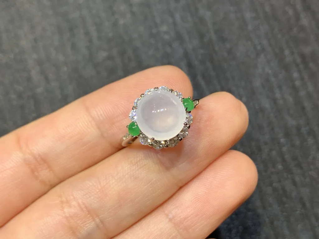 High-Icy Glowing Natural Jadeite Cabochon Ring — S925 Silver · No. 764E (photo 2)