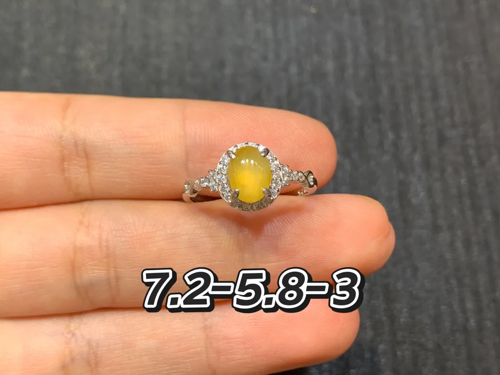 High-Icy Honey Yellow Natural Jadeite Cabochon Ring — S925 Silver · No. AA4D (photo 1)