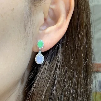 Icy Lavender and Green Natural Jadeite Cabochon Drop Earrings — S925 Silver · No. C44E (photo 5)