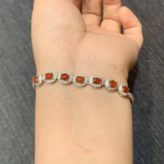 High-Icy Russet Red Natural Jadeite Cabochon Bracelet — S925 Silver · No. 7984 (photo 4)