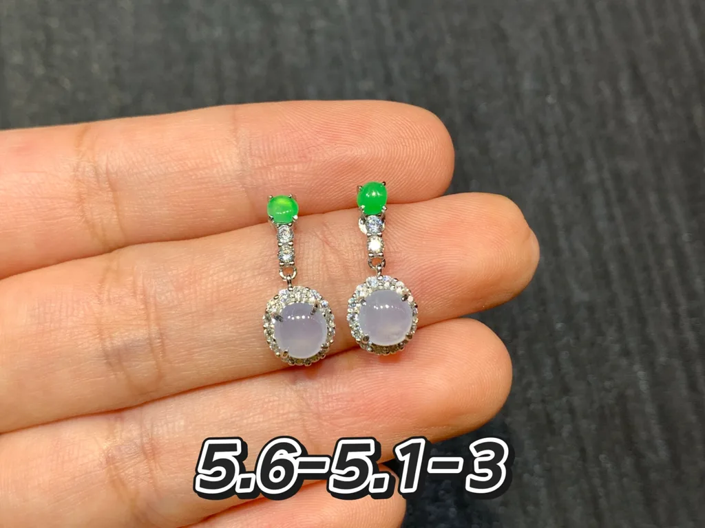 Icy Lavender Natural Jadeite Cabochon Drop Earrings — S925 Silver · No. 74DA (photo 1)