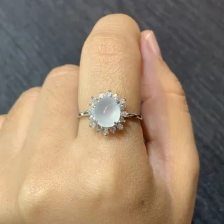High-Icy Glowing Natural Jadeite Cabochon Ring — S925 Silver · No. 1661 (photo 5)