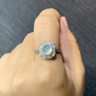 High-Icy Clear Natural Jadeite Cabochon Ring — S925 Silver · No. EDA0 (photo 5)