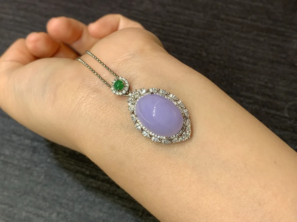 Pink-Lavender Natural Jadeite Cabochon Pendant — S925 Silver · No. C30D (photo 3)