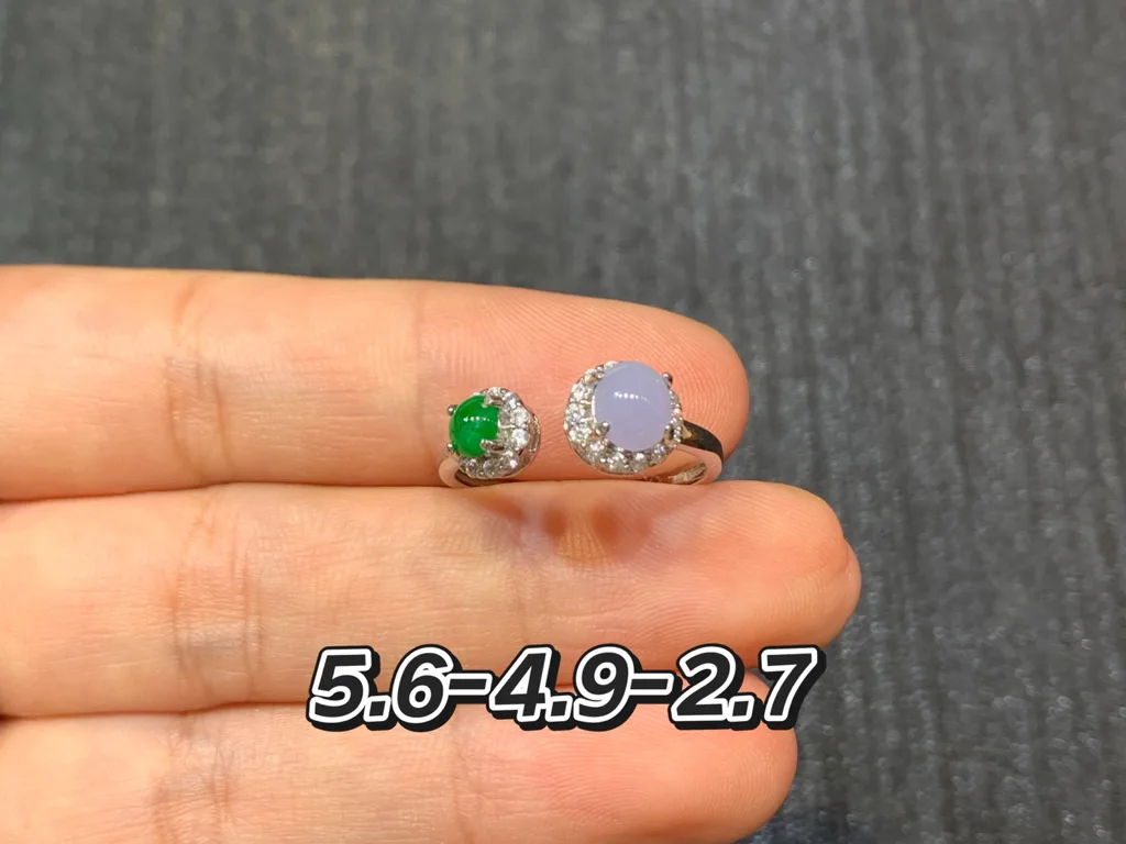 紫罗兰➕绿天然翡翠蛋面戒指 S925 银 · 编号 1EA0（图 1）