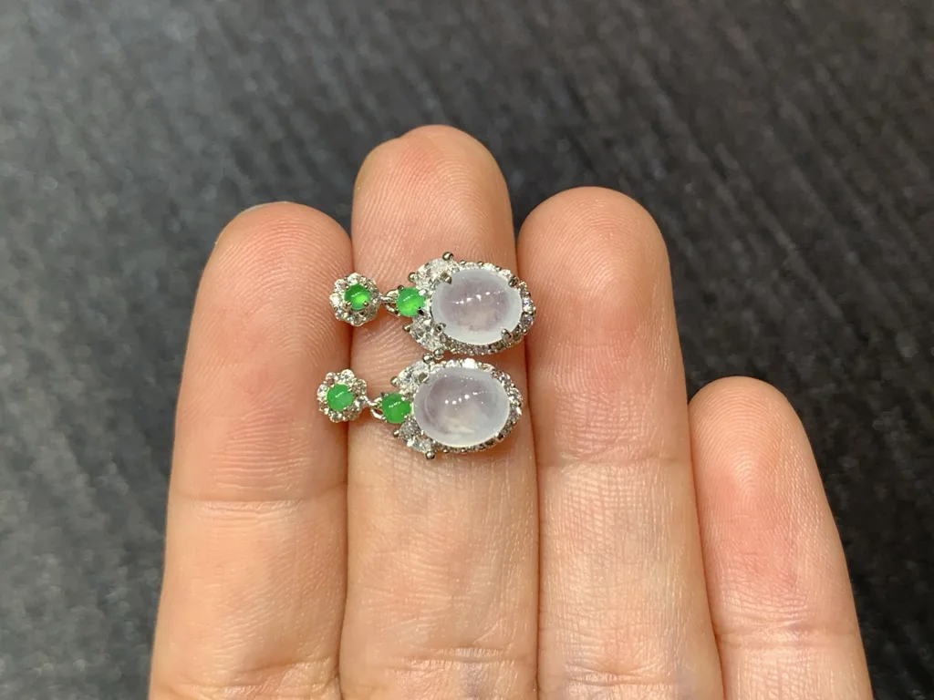 High-Icy Glowing Natural Jadeite Cabochon Drop Earrings — S925 Silver · No. 687F (photo 3)