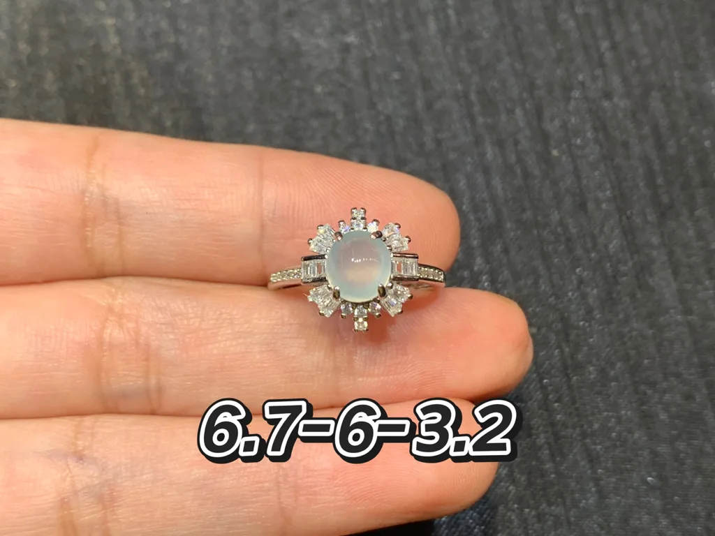 Icy Glowing Natural Jadeite Cabochon Ring — S925 Silver · No. F181 (photo 1)