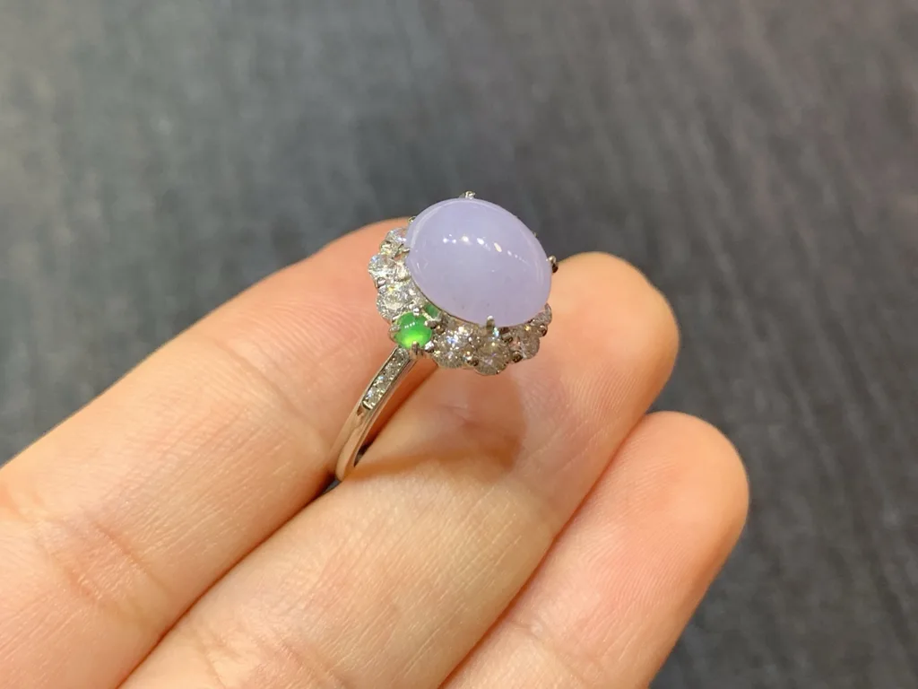 Lavender Natural Jadeite Cabochon Ring — S925 Silver · No. 1AE1 (photo 4)