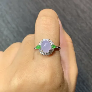 High-Icy Lavender Natural Jadeite Cabochon Ring — S925 Silver · No. 34CB (photo 5)