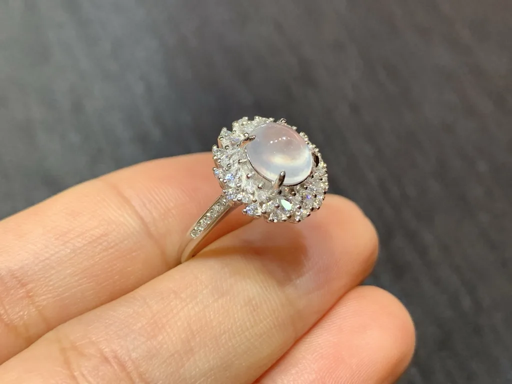 High-Icy Glowing Natural Jadeite Cabochon Ring — S925 Silver · No. 07DD (photo 4)