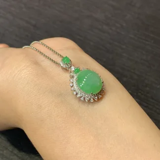 Vivid Green Natural Jadeite Cabochon Pendant — S925 Silver · No. 65E4 (photo 4)