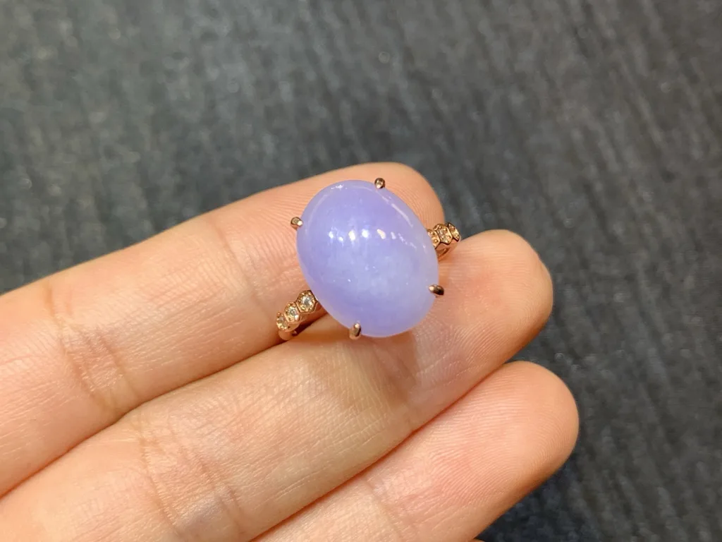 Lavender Natural Jadeite Cabochon Ring — S925 Silver · No. 2816 (photo 2)