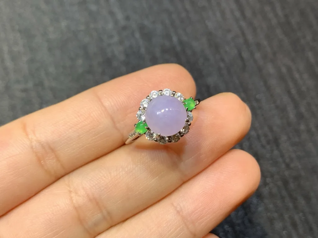 Pink-Lavender Natural Jadeite Cabochon Ring — S925 Silver · No. BF9E (photo 2)
