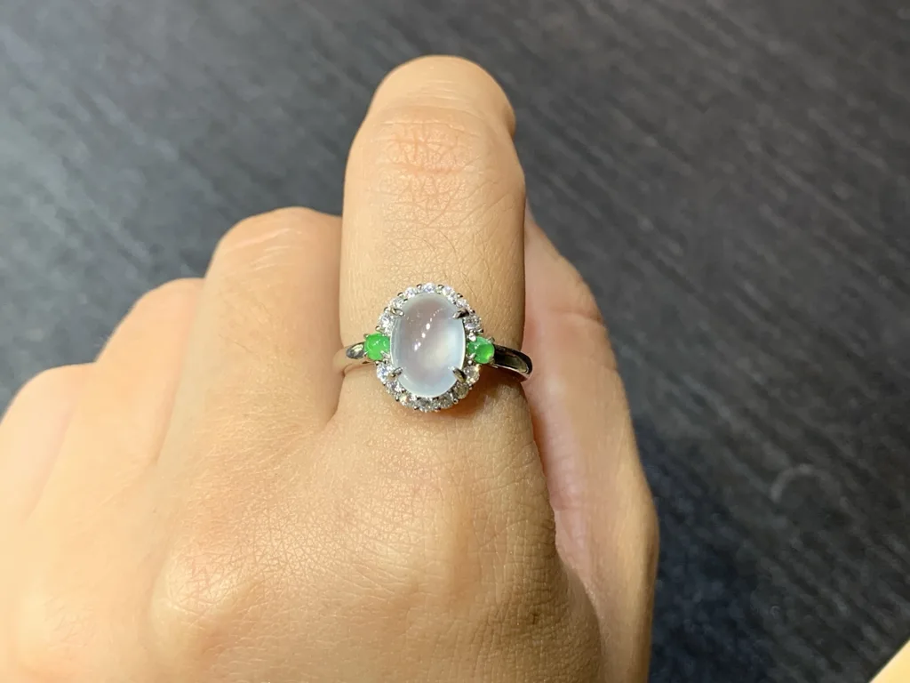 High-Icy Glowing Natural Jadeite Cabochon Ring — S925 Silver · No. 7186 (photo 5)
