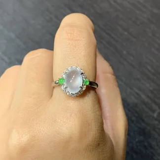 High-Icy Glowing Natural Jadeite Cabochon Ring — S925 Silver · No. 7186 (photo 5)