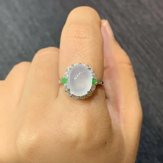 High-Icy Glowing Natural Jadeite Cabochon Ring — S925 Silver · No. 790E (photo 5)