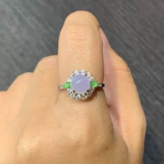 High-Icy Lavender Natural Jadeite Cabochon Ring — S925 Silver · No. 70D6 (photo 5)