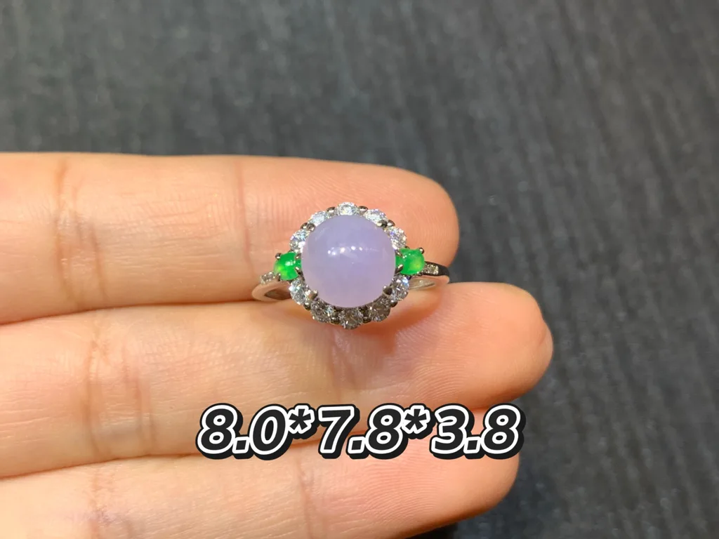 Pink-Lavender Natural Jadeite Cabochon Ring — S925 Silver · No. BF9E (photo 1)