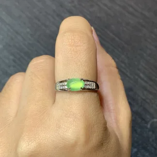High-Icy Clear Green Natural Jadeite Cabochon Ring — S925 Silver · No. 200C (photo 5)