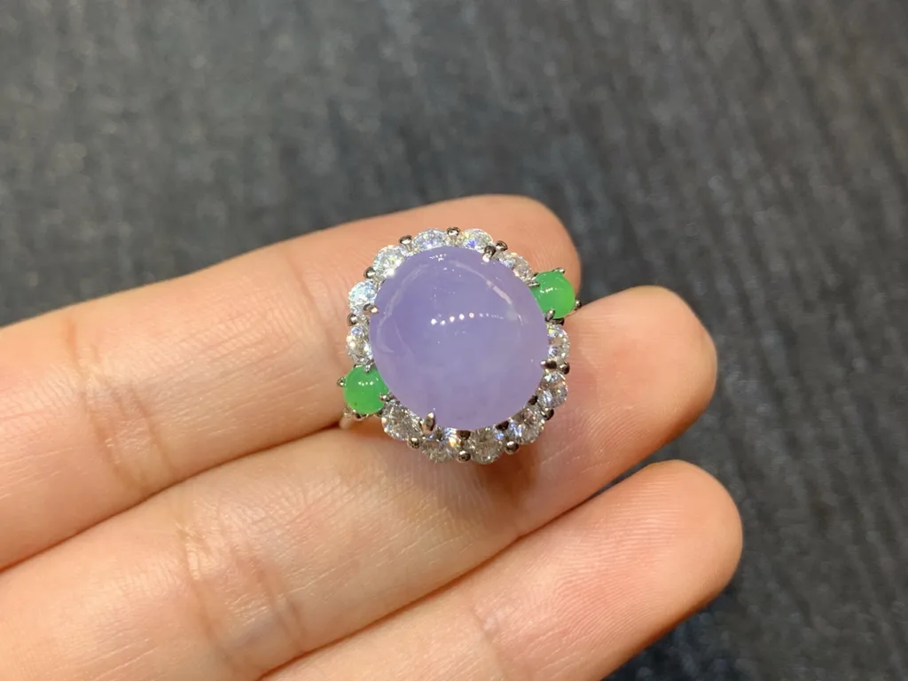 Lavender Natural Jadeite Cabochon Ring — S925 Silver · No. 54D3 (photo 2)