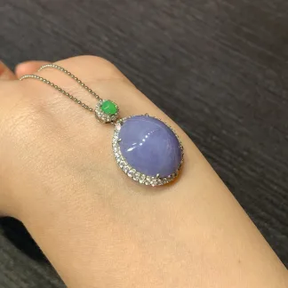 Lavender Natural Jadeite Cabochon Pendant — S925 Silver · No. E2BE (photo 4)