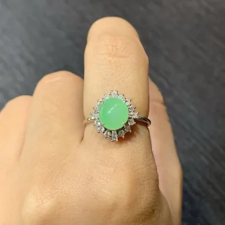 Icy Soft Vivid Green Natural Jadeite Cabochon Ring — S925 Silver · No. 6C8F (photo 5)