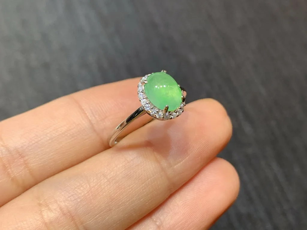 High-Icy Clear Green Natural Jadeite Cabochon Ring — S925 Silver · No. A471 (photo 4)