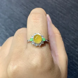 High-Icy Honey Yellow Natural Jadeite Cabochon Ring — S925 Silver · No. A16E (photo 5)