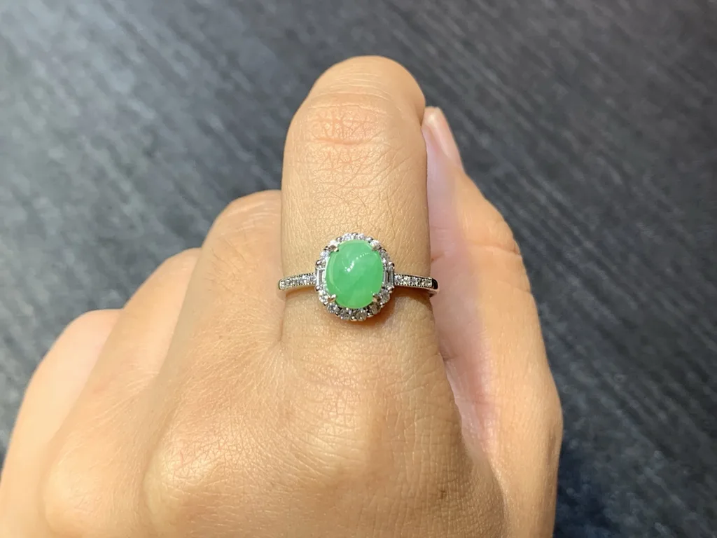 Vivid Green Natural Jadeite Cabochon Ring — S925 Silver · No. 66E8 (photo 5)