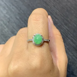 Vivid Green Natural Jadeite Cabochon Ring — S925 Silver · No. 66E8 (photo 5)