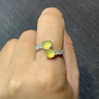High-Icy Honey Yellow Natural Jadeite Twin Cabochon Ring — S925 Silver · No. CFF6 (photo 5)