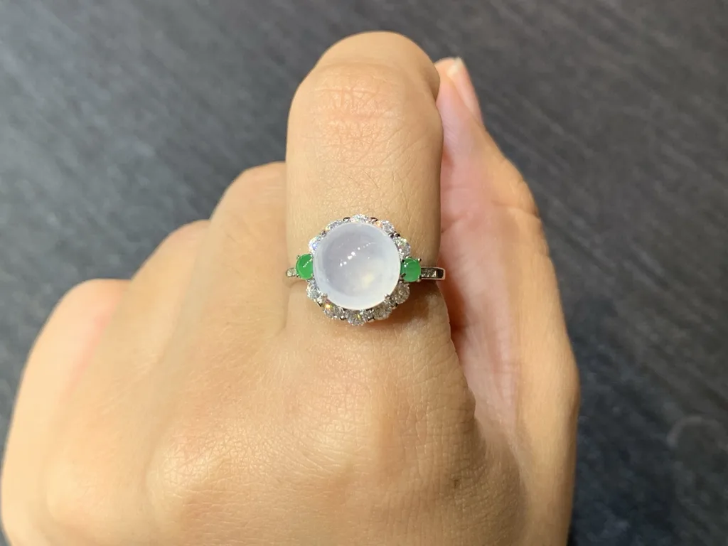 High-Icy Glowing Natural Jadeite Cabochon Ring — S925 Silver · No. 764E (photo 5)
