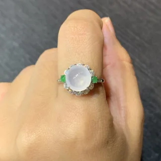 High-Icy Glowing Natural Jadeite Cabochon Ring — S925 Silver · No. 764E (photo 5)